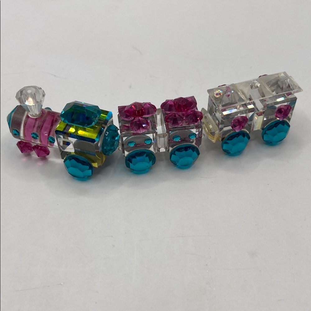 Vintage Crystallite Crystal Miniature Crystal 3 Pc Train Set With Mirror Base - Picture 9 of 10